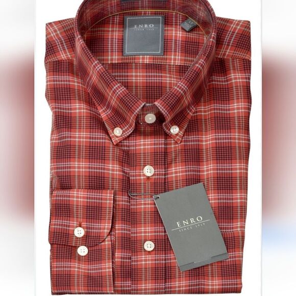 ENRO Long Sleeve NO-IRON Button Down SPORT SHIRT RUST XL 100 cotton NWT - Picture 1 of 5